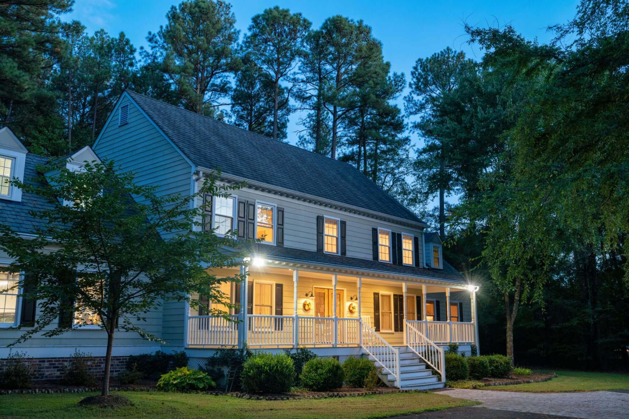 Cozy home with porch lighting