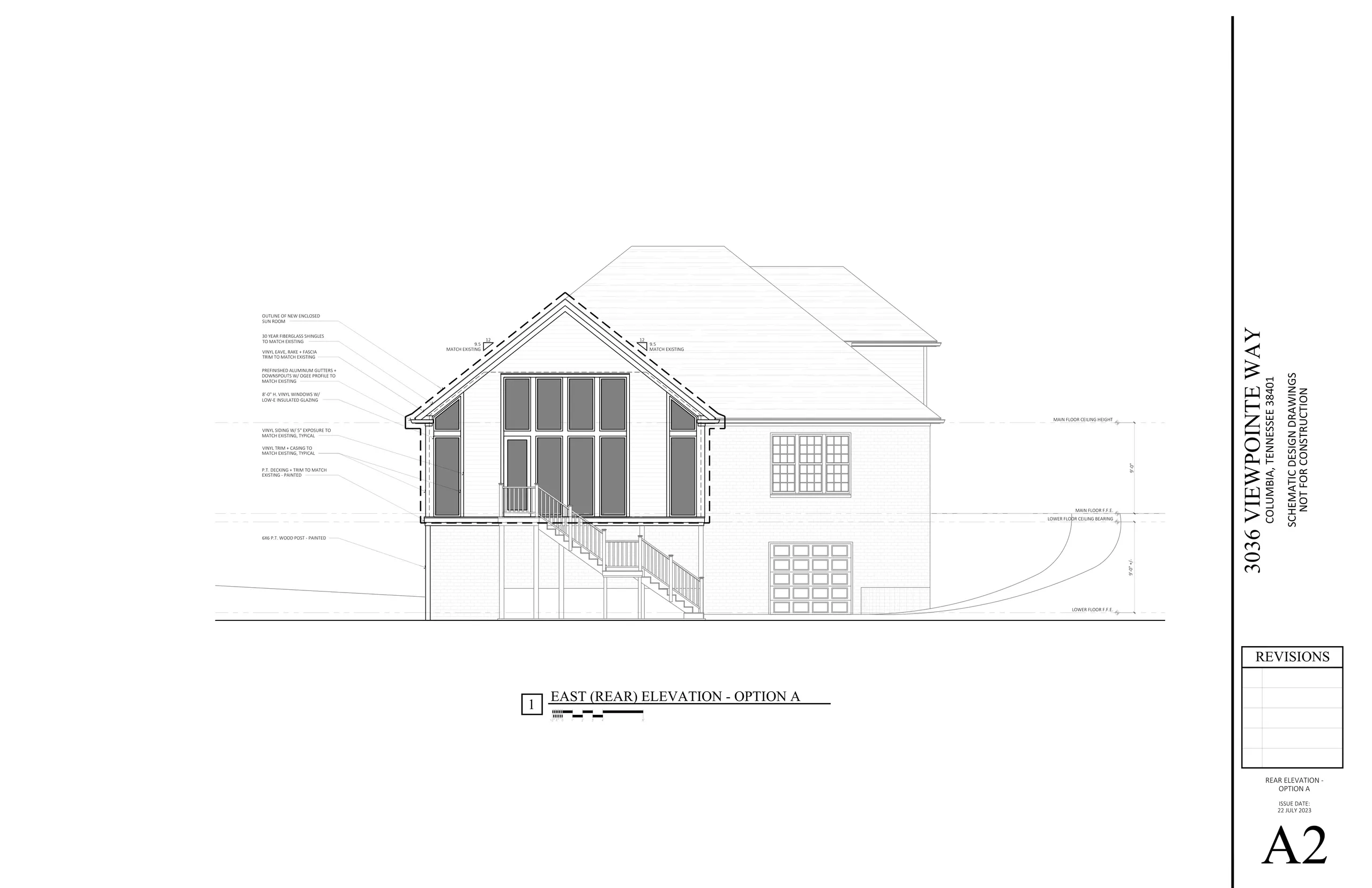 Architectural drawing of a house elevation.